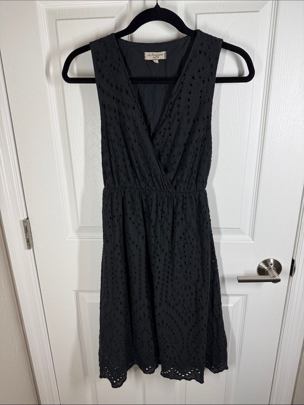 Le Raggane black cotton eyelet dress size small made in Italy